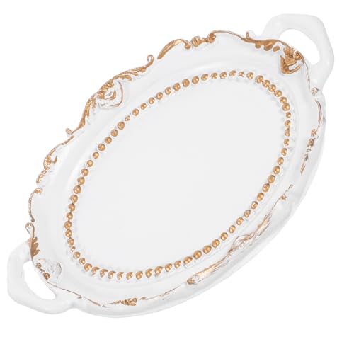 SOLUSTRE Vintage Schmucktablett Weiß mit Doppelgriffen Dekoratives Schmucktablett für Ringe Ohrringe Halsketten Multifunktionales Aufbewahrungsfach für Schmuck und Kosmetik Stilvoller von SOLUSTRE