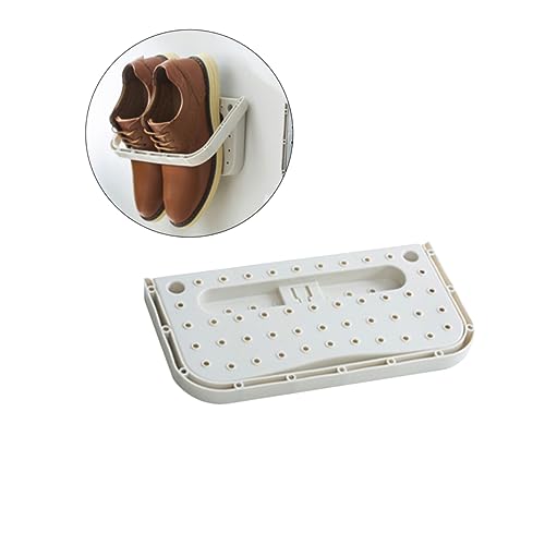 SOLUSTRE Schuhregal Wandmontage Zusammenklappbar Selbstklebend Rutschfester Abs Kunststoff Platzsparend Für Hausschuhe Und Badezimmer (weiß) von SOLUSTRE