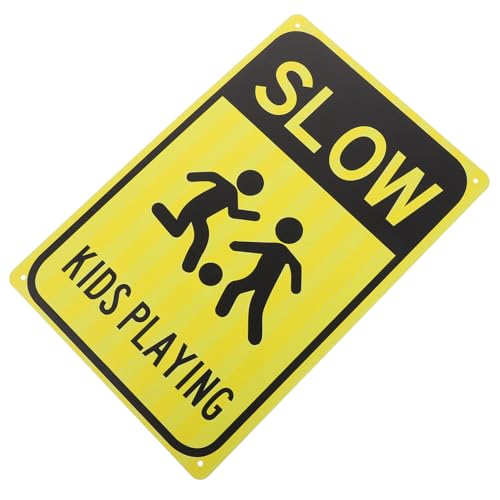 SOLUSTRE Warnschild aus Robustem Eisen für Straße Auffälliges Verkehrsschild zur Warnung vor Spielenden Kindern Wetterfestes Metallschild zur Geschwindigkeitsreduzierung Langlebiges von SOLUSTRE