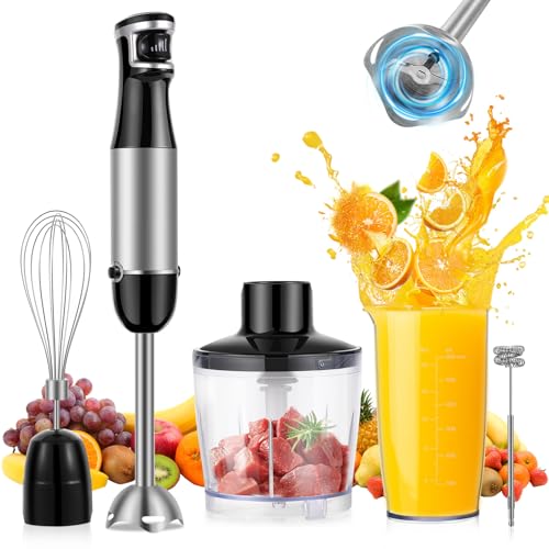 SOLVIEW 1500W Pürierstab Stabmixer Set Edelstahl：5-en-1 Stabmixer Elektrischer - Stufenlos Geschwindigkeiten - Schneebesen,Milchaufschäumer,500ml Häcksler und 600ml Messbecher,für Babynahrung von SOLVIEW