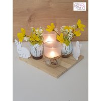 Tischdeko Ostern Tischgesteck Mit Teelichtgläsern Ostertablett Holz Tischdeko Ostern Tischgesteck Mit Teelichtgläsern Ostertablett Holz von SOLYVEshop