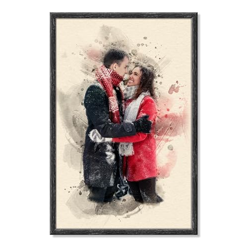 SOMEDA® Aquarell/personalisiertes Portrait von deinem Foto/als Poster, Leinwand oder gerahmtes Bild/einzigartiges Geschenk (gerahmtes Bild, 30x40 cm) von SOMEDA