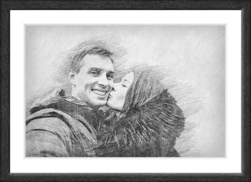 SOMEDA® Dein Foto als Bleistiftzeichnung/personalisiertes Portrait/einzigartiges Geschenk/Familie, Partner oder Haustier/als Fotoposter oder gerahmtes Bild (gerahmtes Bild, 40x60 cm) von SOMEDA