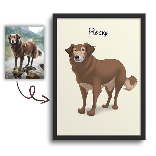 SOMEDA® Dein Haustier als Cartoon Portrait/Hund, Katze, Pferd, etc./ als Poster, Leinwand oder gerahmtes Bild/einzigartiges personalisiertes Geschenk (20x30 cm, Gerahmtes Bild) von SOMEDA