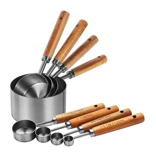 SOMEDA® Messlöffel & Messbecher Set 8-teilig – Edelstahl & Holzgriff – Messlöffel für Küche, Backen & Kochen – Hochwertiges Löffelmaß Set von SOMEDA