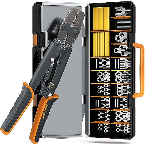 SOMELINE® Crimpzange Kabelschuhe Set, Kabelschuhzange 1-10 mm², Ringkabelschuhe Verzinnte Bolzenloch Kupferklemmen, Krimpzange - Presszange - Quetschzange - Crimp Zange - Elektrowerkzeug Set von SOMELINE