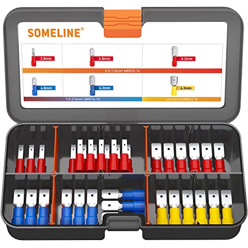 Kabelschuhe Set Flachstecker Quetschverbinder Sortiment, Aderendhülsen Set 0,34-6,0mm², SOMELINE® 6 Type Crimpzange Kabelschuhe, Flachsteckhülsen, Kabelverbinder, Kabel Stecker, Rundstecker von SOMELINE