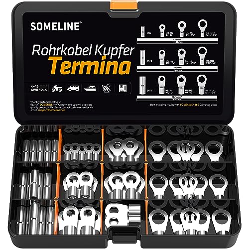 SOMELINE® DIN-Serie Ringkabelschuh-Set für Kabel von 4-16mm², enthält Ring-, Quetsch-, Kabelschuhe in den Größen M5, M6, M8 & M10, Rohrkabelschuhen, geeignet für 16S Crimpzange von SOMELINE