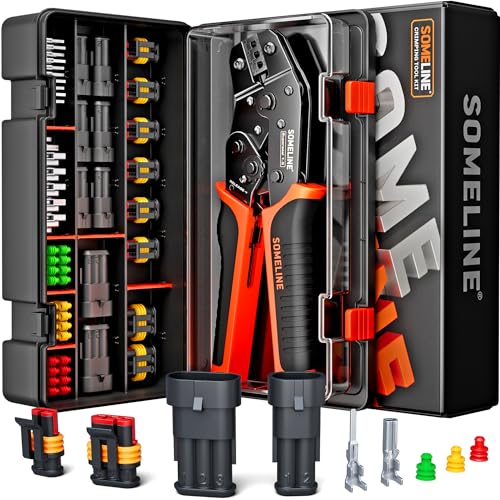 SOMELINE® Crimpzange Wasserdicht Kfz Stecker Set, Crimpzange [0,34–2,5 mm²], mit 2/3 Pin Kabelsteck Kfz, Wasserdichter Kabelstecker, Autostecker, Crimpzange Kfz von SOMELINE