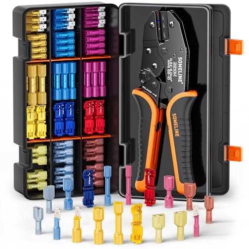 SOMELINE Crimpzange Kabelschuhe Set 0,34–6 mm², mit 18 Typen Schrumpfverbinder – Isolierte Quetschkabelschuhe mit Wärmeschrumpfisolierung von SOMELINE