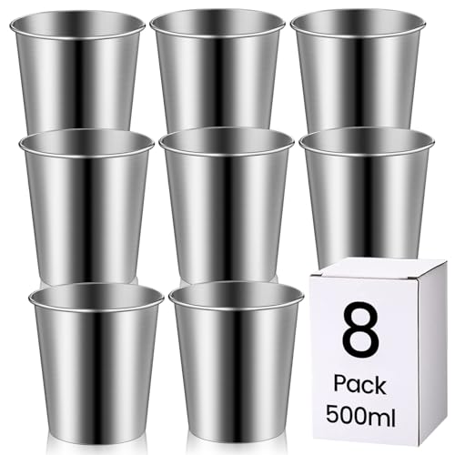 SOMLAW Edelstahl Tassen - 500ml Wiederverwendbare Metall Becher - 8 Stück Stapelbare Trink Gläser - Camping, Wandern, Outdoor, Indoor-Aktivitäten - Erwachsene Kinder Kleinkinder Anwendbar von SOMLAW