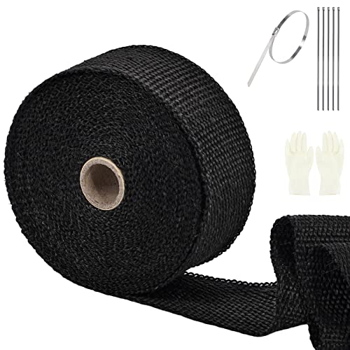 SOMLAW Hitzeschutzband 5M, Basaltfaser Hitzeschutzband Auspuff mit 5 Kabelbinder und Handschuhe, Auspuffband isoliert, für Motorrad Fächerkrümmer Krümmerband Thermoband (Schwarz) von SOMLAW
