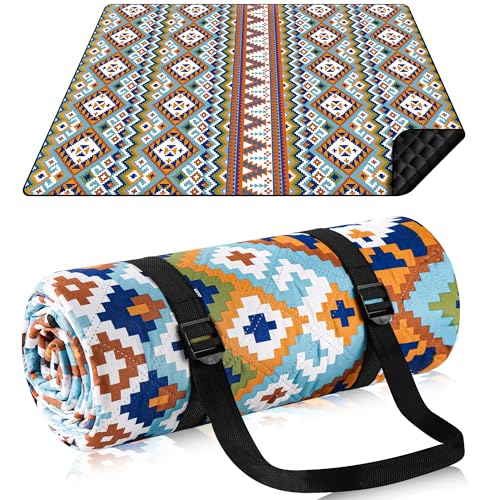 SOMLAW Picknickdecke 200x200 cm, Picknickdecke XXL mit Tragegriff, Picknick Decke Wasserdicht & Isolierte Unterseite, Picknickdecke Waschbar Picnic Blanket für 4-7 Personen (Blau Kariert) von SOMLAW