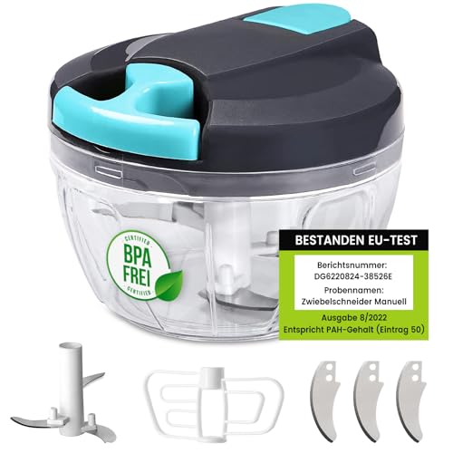 SOMLAW Zwiebel Zerkleinere Manuell, 520ml Zwiebelschneider mit 6 Klingen und 1 Mixer, Zwiebelhacker Gemüseschneider, Multizerkleinerer Manuell, Vegetable Onion Chopper Multischneider Knoblauchhacker von SOMLAW
