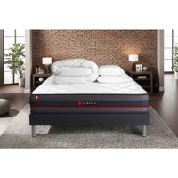 Komplettpaket Bett - Matratze 200x200 cm + Boxspringbett mit Lattenrost (im Set) + 2 Kopfkissen + Steppdecke - Regen von SOMNESS
