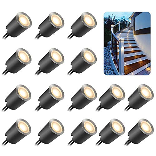 SMY 16er Set 12V LED Terrassenbeleuchtung warmweiß Terrassen Einbaustrahler, IP67 wasserdicht 0,6W Ø32mm innen aussen Terrasse Küche Garten Deckenstrahler 2800K(Mit EU-Stecker) von SMY Lighting