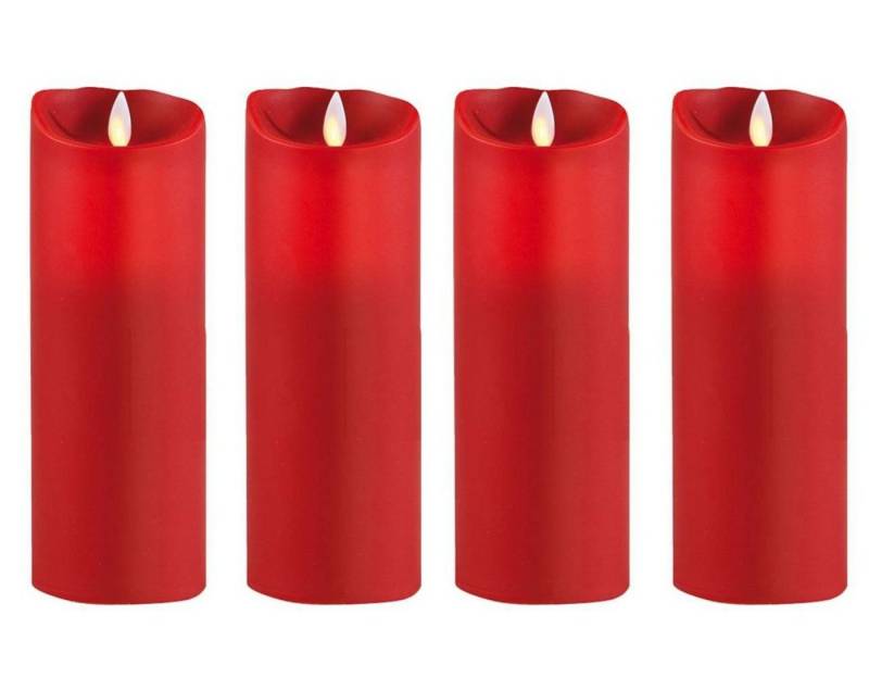 SOMPEX LED-Kerze Sompex LED Echtwachskerzen 4er Set Rot 23 cm mit Timer + Fernbedienung (Set, 4-tlg., 4 Kerzen, Höhe 23cm, Durchmesser 8cm), mit Timer, Echtwachs, täuschend echtes Kerzenlicht von SOMPEX
