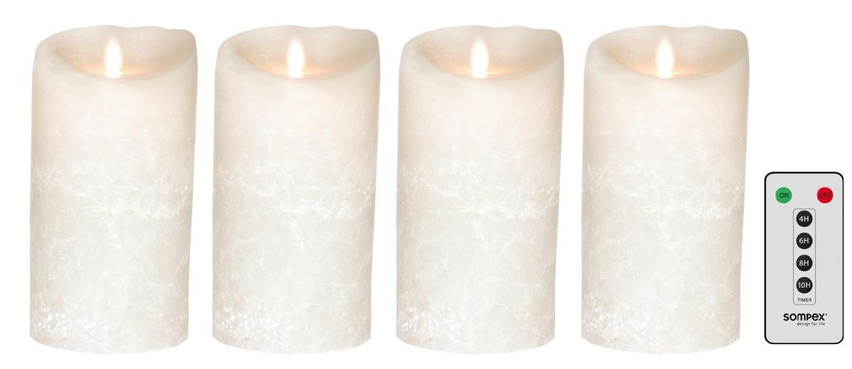 SOMPEX LED-Kerze 4er Set Flame LED Kerzen weiß Frost 18cm (Set, 5-tlg., 4 Kerzen, Höhe 18cm, Durchmesser 8cm, 1 Fernbedienung), mit Timer, Echtwachs, täuschend echtes Kerzenlicht von SOMPEX