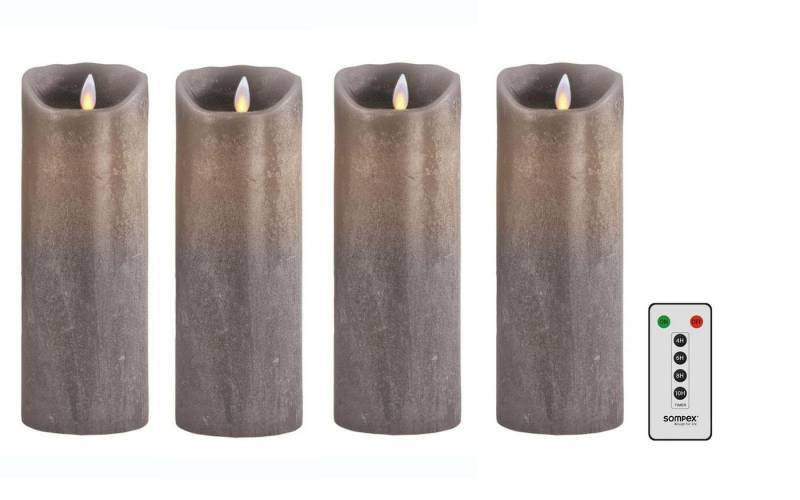 SOMPEX LED-Kerze 4er Set LED Echtwachskerze Sand metallic 8x23cm mit Fernbedienung (Kerze), fernbedienbar, integrierter Timer, Echtwachs von SOMPEX
