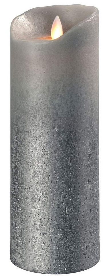 SOMPEX LED-Kerze Flame LED Kerze grau metallic 23cm (Kerze), mit Timer, Echtwachs, täuschend echtes Kerzenlicht von SOMPEX