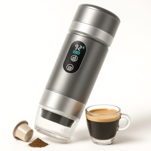 SOMYKID Tragbare Kaffeemaschine für Kaffeekapseln und gemahlenen Kaffee, 3-in-1, mit automatischem Display, tragbar, wiederaufladbar, Universal-Kapselmaschine für Reisen, Grau von SOMYKID