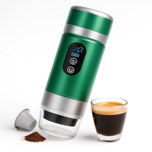 SOMYKID Tragbare Kaffeemaschine für Kaffeekapseln und gemahlenen Kaffee, 3-in-1, mit automatischem Display, tragbar, wiederaufladbar, Universal-Kapselmaschine für Reisen, Grün von SOMYKID