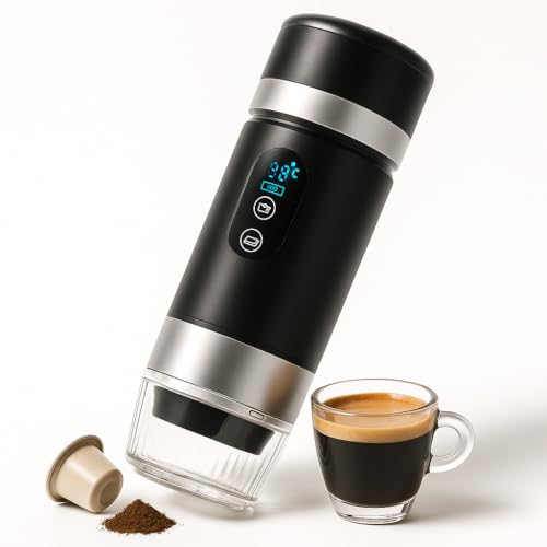 SOMYKID Tragbare Kaffeemaschine für Kaffeekapseln und gemahlenen Kaffee, 3-in-1, mit automatischem Display, tragbar, wiederaufladbar, universelle Reise-Kapselmaschine (Schwarz) von SOMYKID