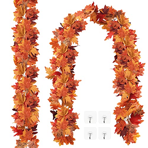 SOMYTING 2 Stück Künstliche Ahornblatt Girlande Herbstblätter unechte Herbstlaub Girlande Hängende Reben Herbstdeko blätter für Zuhause Küche Garten Erntedankfest Abendessen Party Kamin Dekoration von SOMYTING