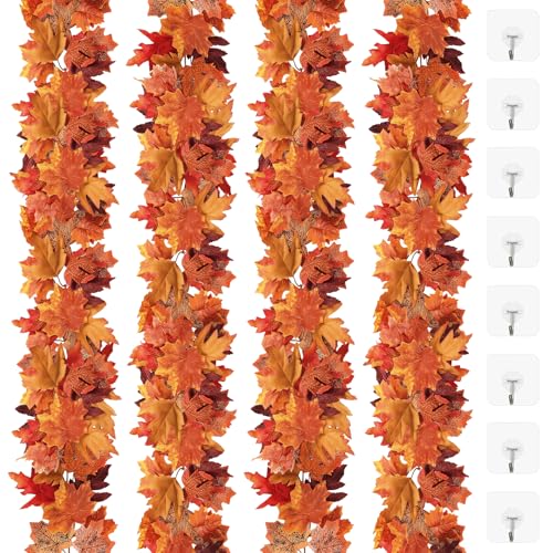 SOMYTING 4 Stück Künstliche Ahornblatt Girlande Herbstblätter unechte Herbstlaub Girlande Hängende Reben Herbstdeko blätter für Zuhause Küche Garten Erntedankfest Abendessen Party Kamin Dekoration von SOMYTING