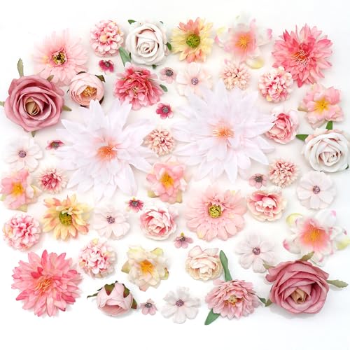 SOMYTING 48 Stück Kunstblumen zum Basteln，Mini Deko Blumen Künstlich, Tortendeko Blumen，Kunstblumen Deko für DIY Basteln Scrapbooking Hochzeit Party Home Handwerk (48, Rosa) von SOMYTING