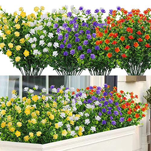 SOMYTING 8 Bündel Künstliche Blumen Balkon Kunstblumen UV-beständig Grüne Sträucher Pflanzen Kunstblumen Eukalyptus Deko für Innen Außenbereich Hausgarten Fenster Hochzeit Party Dekoration (Gemischte) von SOMYTING