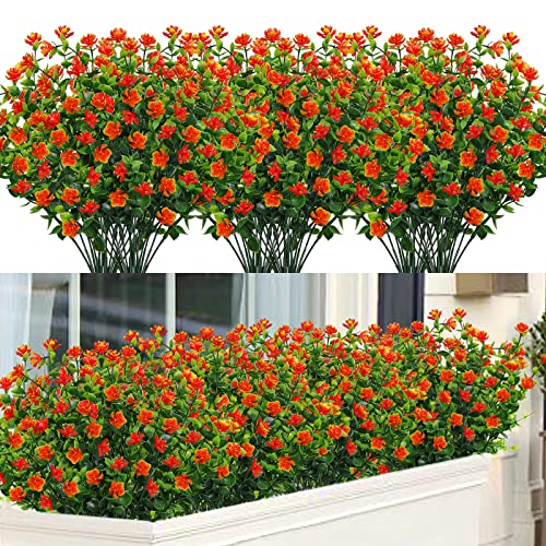 SOMYTING 8 Bündel Künstliche Blumen Balkon Kunstblumen UV-beständig Grüne Sträucher Pflanzen Kunstblumen Eukalyptus Deko für Innen Außenbereich Hausgarten Fenster Hochzeit Party Dekoration (Rot) von SOMYTING