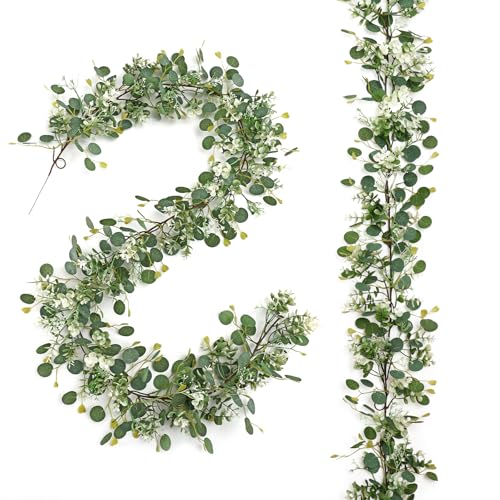 SOMYTING Eukalyptus Girlande,2 Stück Encrypted Künstliche Girlande Pflanze Hängend Grüne Blätter Deko mit Weiße Blumen Silberdollar Eukalyptusranke für Hochzeit Dekoration Tischläufer Mittelstück SOMYTING Eukalyptus Girlande,2 Stück Encrypted Künstliche Girlande Pflanze Hängend Grüne Blätter Deko mit Weiße Blumen Silberdollar Eukalyptusranke für Hochzeit Dekoration Tischläufer Mittelstück von SOMYTING