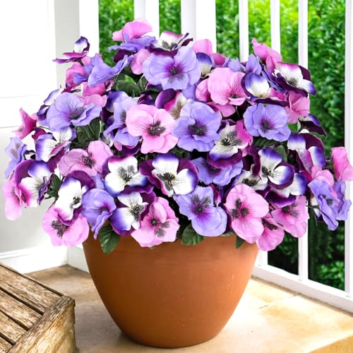 SOMYTING Künstliche Blumen 10 Bündel Kunstblumen wie echt Künstliche Balkonpflanzen Kunstblumen Künstlicher Blumenstrauß UV-beständig Gefälschte künstliche Blumen Balkonkasten Pflanzgefäß (Blau&Lila) von SOMYTING