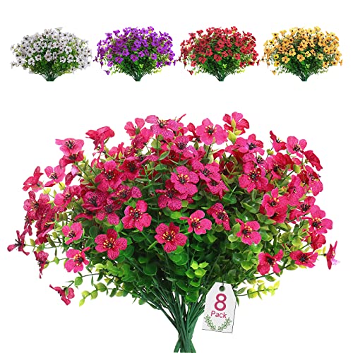 SOMYTING Künstliche Blumen 8 Bündel im Freien UV-beständig gefälschte Blumen Kein Verblassen Grüne Künstliche Pflanze Garten Veranda Fenster Box Büro Sträucher Dekorieren (Rosarot) von SOMYTING