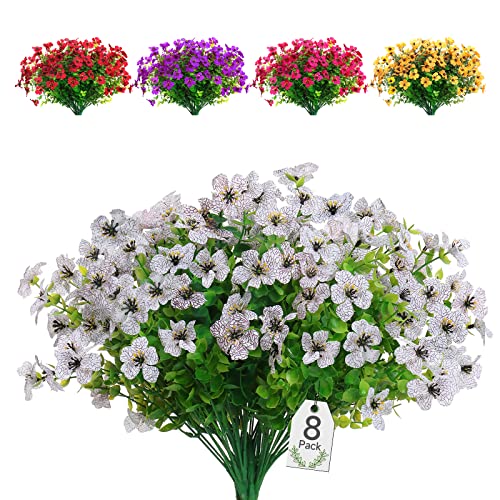 SOMYTING Künstliche Blumen 8 Bündel im Freien UV-beständig gefälschte Blumen Kein Verblassen Grüne Künstliche Pflanze Garten Veranda Fenster Box Büro Sträucher Dekorieren (Weiß) von SOMYTING