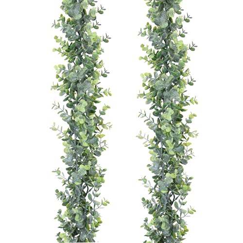 SOMYTING Künstliche Eukalyptus Girlande Grüne Handgemachte Girlande für Hochzeitshintergrund Bogen Wanddekoration Reben Blätter UV-geschützt Drinnen und Draußen 2 Stück von SOMYTING