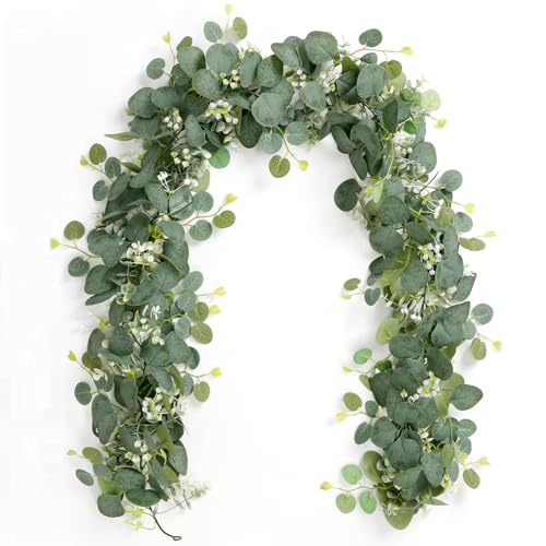 SOMYTING Künstliche Girlanden Eukalyptus mit Weidenblättern Grüne Blätter Weiße Blume Girlande Künstliche Pflanze Hängepflanze für Hintergrund Hochzeit Dekoration Tischläufer Mittelstück SOMYTING Künstliche Girlanden Eukalyptus mit Weidenblättern Grüne Blätter Weiße Blume Girlande Künstliche Pflanze Hängepflanze für Hintergrund Hochzeit Dekoration Tischläufer Mittelstück von SOMYTING