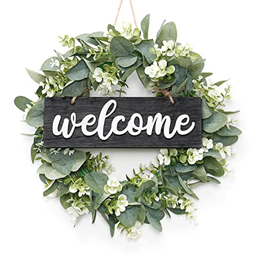 SOMYTING Künstlicher Eukalyptus Kranz 40cm Runder Kranz Haustür Türschild Kranz Türkranz mit hölzernen Willkommensschildern Girlande Wandbehang Zubehör Sommer-Kränze für Hochzeit Heimdekoration SOMYTING Künstlicher Eukalyptus Kranz 40cm Runder Kranz Haustür Türschild Kranz Türkranz mit hölzernen Willkommensschildern Girlande Wandbehang Zubehör Sommer-Kränze für Hochzeit Heimdekoration von SOMYTING