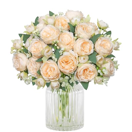 SOMYTING Pfingstrose Künstliche Blumen 2 Bündel Künstliche Pfingstrose Blumenstrauß Kunstblumen Seidenpfingstrosen Blumensträuße für Hochzeit Partei Tischaufsätze Blumenarrangement Heim Küche Dekor von SOMYTING