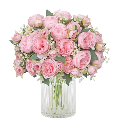 SOMYTING Pfingstrose Künstliche Blumen 4 Bündel Künstliche Pfingstrose Blumenstrauß Kunstblumen Seidenpfingstrosen Blumensträuße für Hochzeit Partei Tischaufsätze Blumenarrangement Heim Küche Dekor von SOMYTING