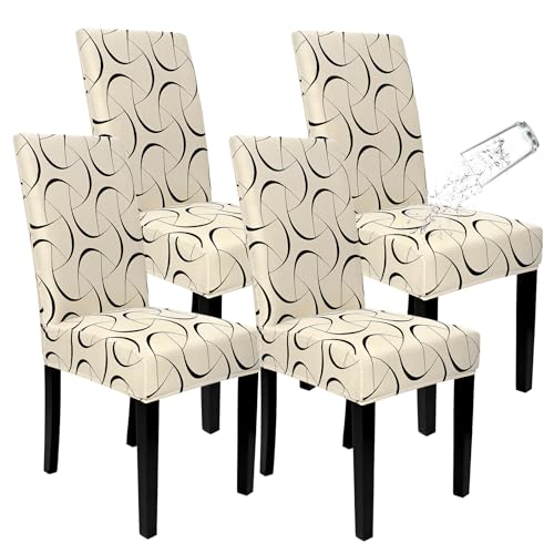 SOMYTING Stuhlhussen Wasserdicht 4er Set, Esszimmer Stuhl Abdeckungen Stretch Stuhlhusse mit Gummiband Stretch abnehmbar, Esszimmerstuhl-Schutzsitz für Hotel Küche Hochzeitsfeier（Beige） von SOMYTING