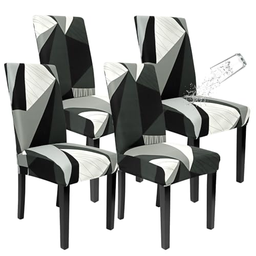 SOMYTING Stuhlhussen 4er Set Wasserdicht, Esszimmer Stuhl Abdeckungen Stretch Stuhlhusse mit Gummiband Stretch abnehmbar, Esszimmerstuhl-Schutzsitz für Hotel Küche Hochzeitsfeier（Linienmuster von SOMYTING