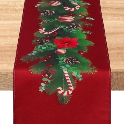 SOMYTING Tischläufer Weihnachten 33x230cm Tischläufer Winterlich Abwaschbar Weihnachtsdekorationskugel Tischläufer Modern Boho Weihnachten Tischläufer für Winter Party Weihnachtsessen Tisch Dekoration von SOMYTING