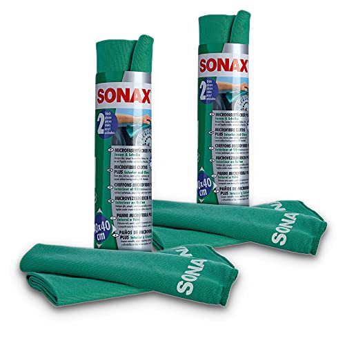 2x 2 SONAX MICROFASERTÜCHER PLUS INNEN & SCHEIBE MIKROFASER REINIGUNGS TUCH von SONAX