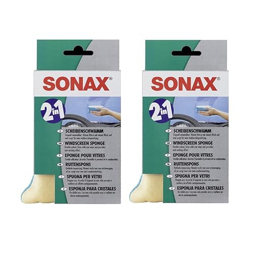 2x SONAX SCHEIBENSCHWAMM SCHEIBEN SCHWAMM 2 IN 1 ANTIBESCHLAG PFLEGE REINIGUNG von SONAX