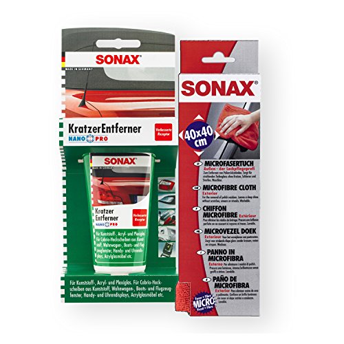 SONAX KratzerEntferner Kunststoff NanoPro 75ml + MicrofaserTuch Reinigung von SONAX