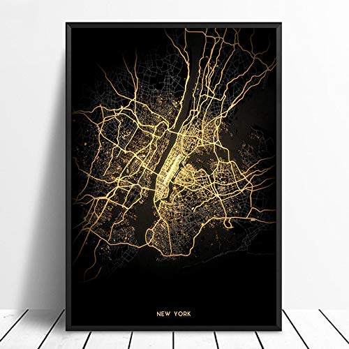 Leinwand Bild, New York City Lichtkarten Benutzerdefinierte Weltstadtkarte Poster Leinwanddrucke Nordic Style Wandkunst Home Decor,60X90CM von SONG