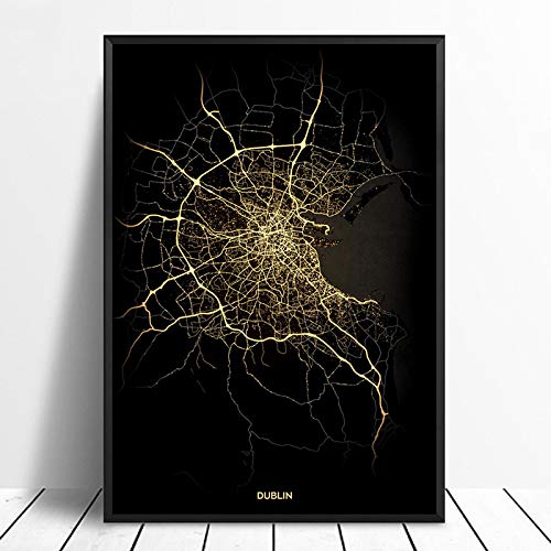 SONG Leinwand Bild, Dublin City Light Maps Benutzerdefinierte Weltstadtplakate Poster Leinwanddrucke Wandkunst im nordischen Stil,20X30CM von SONG