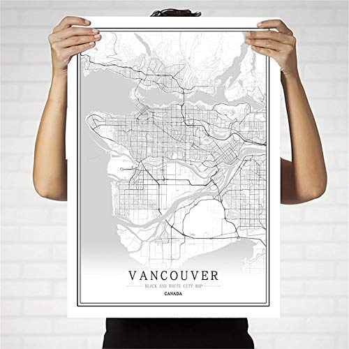 SONG Leinwand Bilder Stadtplan, Vancouver Bolivia Nordisches Drucken Stadtplan In Schwarz Weiß Bild, Rahmenloses Bild, Kunstplakat Wandbildgemälde Für Wohn Und Schlafzimmer,30 * 40cm von SONG